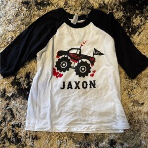 Kids' Black and White Monster Truck Raglan Shirt